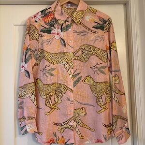 Light Pink Animal Print Button-Down Blouse